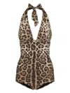 Dolce & Gabbana Women Leopard Printed Sensitive Fabric One-piece Swimsuit In Brown