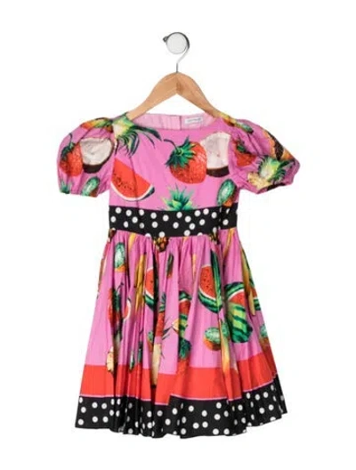 Pre-owned Dolce & Gabbana Babies' Cotton All Over Print Short Sleeve Dress In Pink