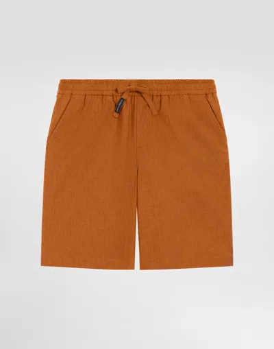 Dolce & Gabbana Kids' Bermuda In Tela Di Cotone E Lino In Brown