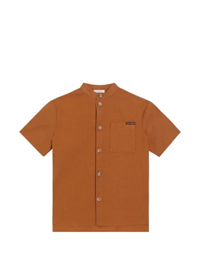 Dolce & Gabbana Kids' Cotton And Linen Canvas Shirt In Brown