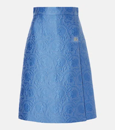 Dolce & Gabbana Cotton And Silk-blend Jacquard Midi Skirt In Blue