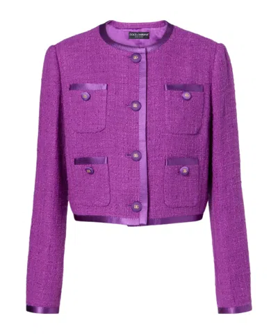 Dolce & Gabbana Cotton And Silk-blend Tweed Jacket In Purple