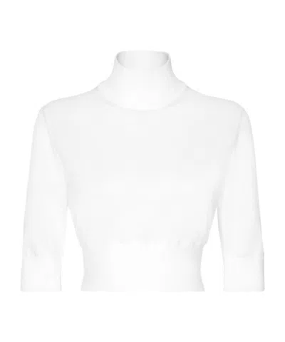 Dolce & Gabbana Cotton And Silk Cropped Sweater In White