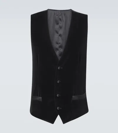 Dolce & Gabbana Cotton And Silk Velvet Waistcoat In Black