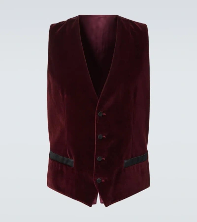 Dolce & Gabbana Cotton And Silk Velvet Waistcoat In Burgundy