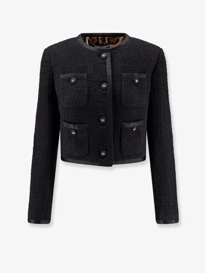 Dolce & Gabbana Cotton And Viscose Blazer With Animalier Print Lining In Blue