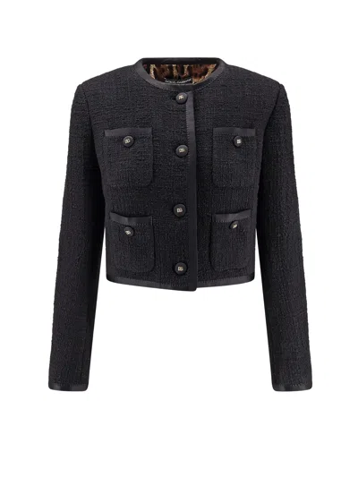 DOLCE & GABBANA COTTON AND VISCOSE BLAZER WITH ANIMALIER PRINT LINING