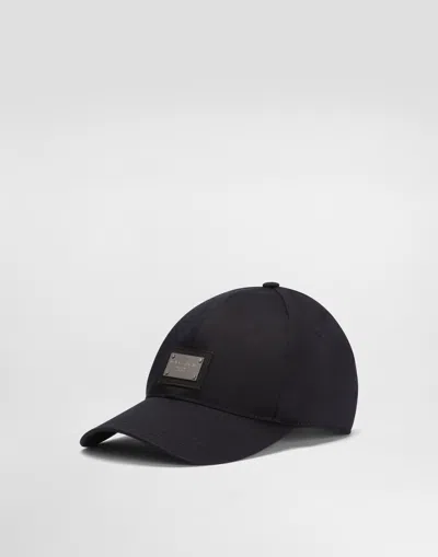 Dolce & Gabbana Cotton Baseball Cap With Branded Tag In Black