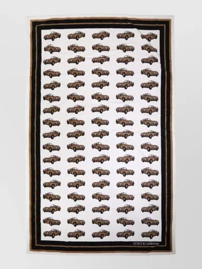 Dolce & Gabbana Cotton Beach Towel Car Graphic Print In White