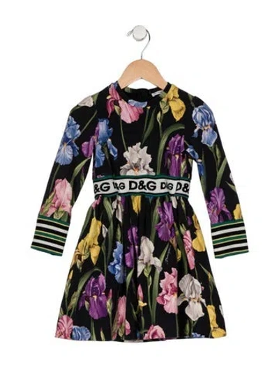 Pre-owned Dolce & Gabbana Babies' Cotton Black And Multicolor Floral Patterned Long Sleeve Dress With Zip Closure