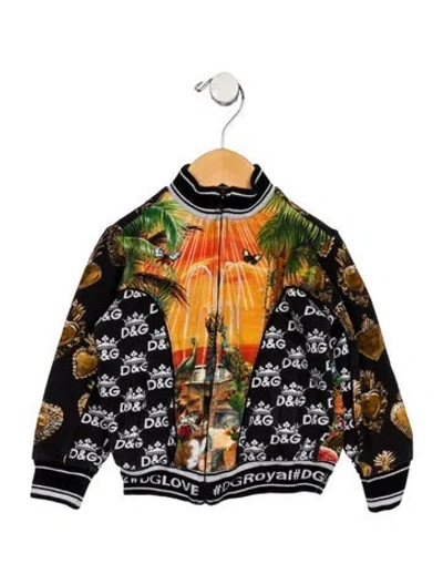 Pre-owned Dolce & Gabbana Babies' Cotton Black And Orange Patterned Jacket With Zip Closure In Multi