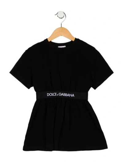 Pre-owned Dolce & Gabbana Babies' Cotton Black Short Sleeve Dress With Branding Motif On Front