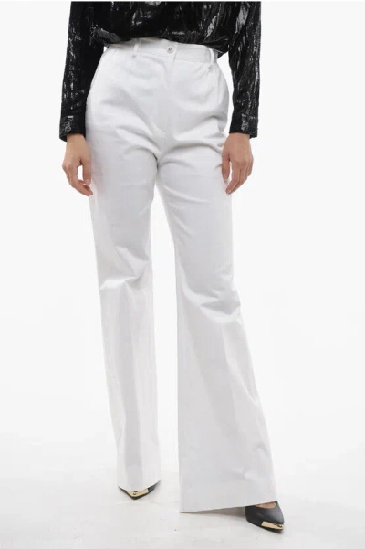 Dolce & Gabbana Cotton Blend Bootcut Pants With Front Pleat In White