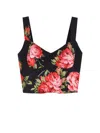 Dolce & Gabbana Top Nero In Seta Con Stampa Floreale Dolce E Gabbana In Black