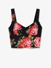 Dolce & Gabbana Top Nero In Seta Con Stampa Floreale Dolce E Gabbana In Black