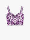 Dolce & Gabbana Cotton Blend Bustier Top With Maiolica Print In Purple