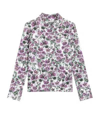 Dolce & Gabbana Kids' Cotton-blend Floral Mock-neck Top In Multi