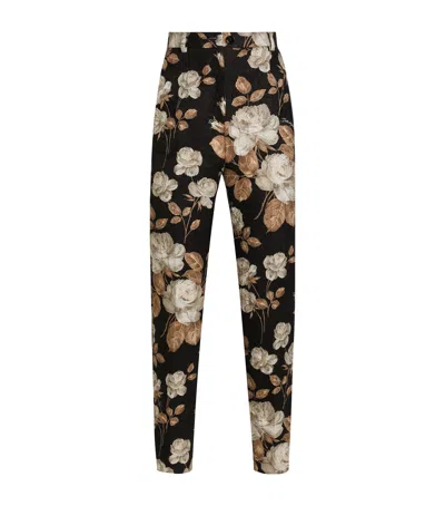 Dolce & Gabbana Cotton-blend Floral Trousers In Black