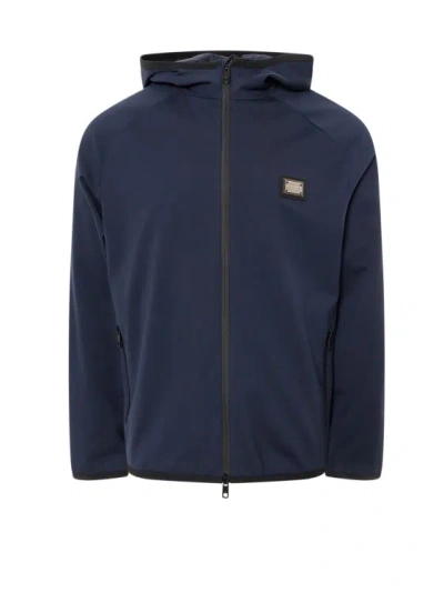 Dolce & Gabbana Cotton Blend Jacket Wwith Hood In Blue