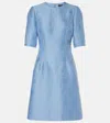 Dolce & Gabbana Floral Jacquard Matelasse Mini Dress With Dg Pin In Blue