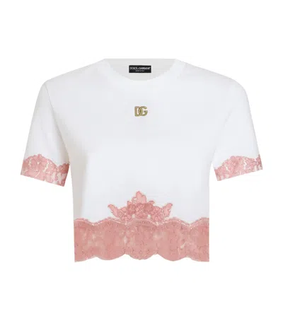 Dolce & Gabbana Cotton-blend Lace Cropped T-shirt In White