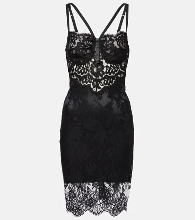 Dolce & Gabbana Cotton-blend Lace Minidress In Black