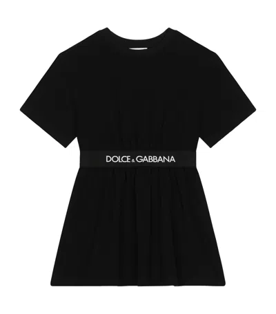 Dolce & Gabbana Kids' Logo Cotton-blend Dress In Black