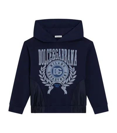 Dolce & Gabbana Kids' Cotton-blend Logo Print Hoodie In Blue