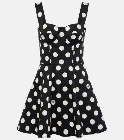 Dolce & Gabbana Black And White Corset Minidress With Polka-dots Print In Cotton Drill Woman
