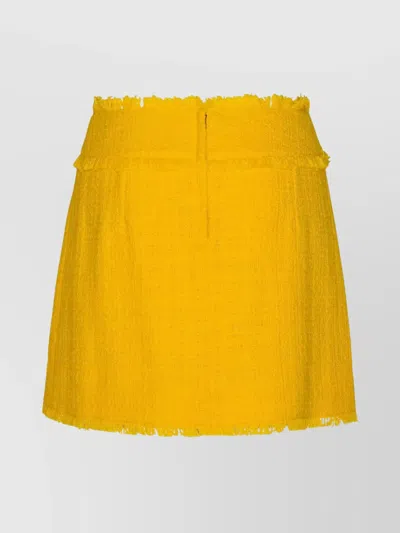 Dolce & Gabbana Cotton Blend Miniskirt Fringe Hem Textured Fabric In Yellow