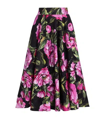 DOLCE & GABBANA COTTON-BLEND PEONY PRINT MIDI SKIRT