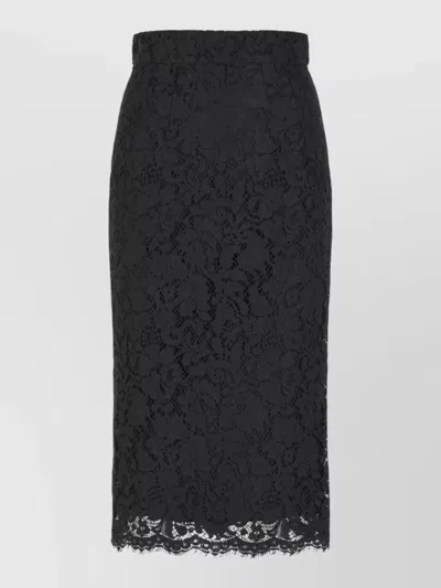 Dolce & Gabbana Cotton Blend Skirt High Waist Lace In Black