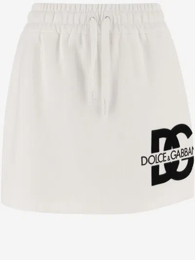 Dolce & Gabbana Cotton Blend Skirt With Logo In White