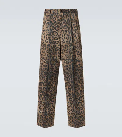 Dolce & Gabbana Cotton-blend Straight Pants In Animal Print