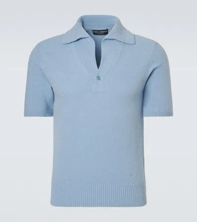Dolce & Gabbana Cotton-blend Knit Polo Shirt In Blue