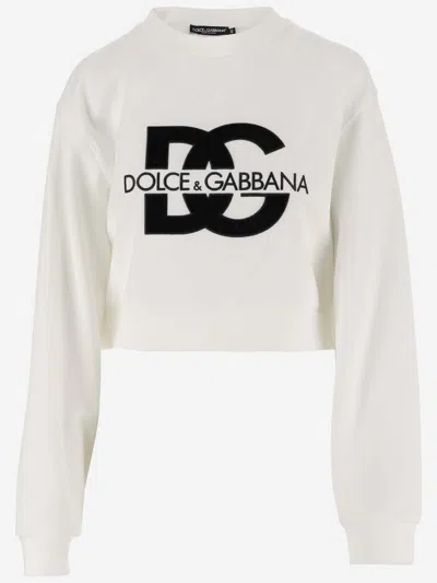 Dolce & Gabbana Cotton Blend Sweatshirt With Logo In White