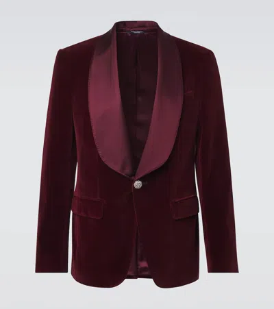 Dolce & Gabbana Cotton-blend Velvet Tuxedo Jacket In Burgundy