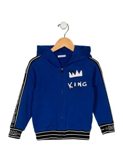 Pre-owned Dolce & Gabbana Babies' Cotton Blue And White And Black Patterned Casual Jacket With Zip Closure And Hood In Multi