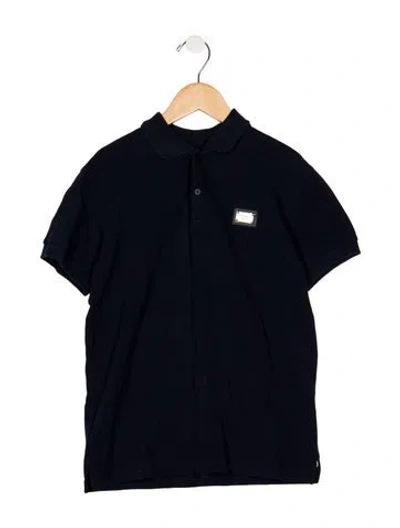 Pre-owned Dolce & Gabbana Kids' Cotton Blue Short Sleeve Polo Shirt With Button Front Closure And Metal Placard Accent