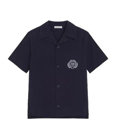 Dolce & Gabbana Kids' Cotton Bowling Shirt In Blue
