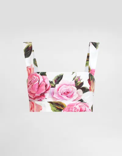 Dolce & Gabbana Cotton Bralette Top With Rose Print
