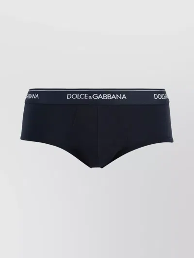 Dolce & Gabbana Cotton Briefs Set With Logoed Elastic Band In Blue
