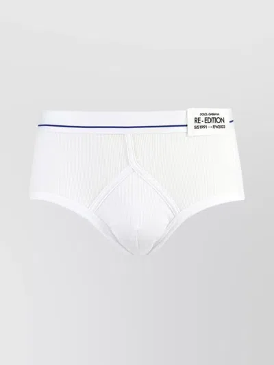 Dolce & Gabbana Cotton Briefs With Elastic Waistband And Ribbed Texture In White