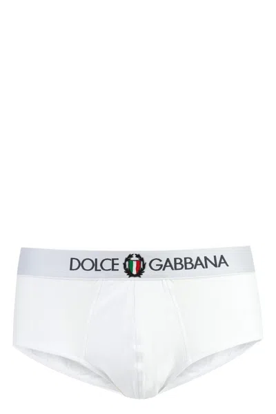 Dolce & Gabbana Cotton Briefs With Logo Detail Elastic Band - Men In White