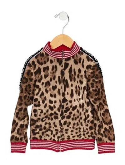 Pre-owned Dolce & Gabbana Babies' Cotton Brown Animal Print Casual Jacket With Zip Closure And Glitter Accent