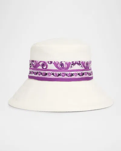Dolce & Gabbana Cotton Bucket Hat With Silk Scarf In White