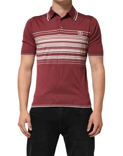 Dolce & Gabbana Cotton Burgundy Striped Dg Logo Polo  T-shirt In Red