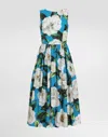 Dolce & Gabbana Cotton Calf-length Babydoll Dress With Gardenia Print In Print