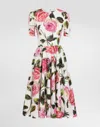 DOLCE & GABBANA COTTON CALF-LENGTH BABYDOLL DRESS WITH ROSE PRINT