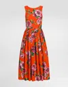 Dolce & Gabbana Cotton Calf-length Babydoll Dress With Rose Print In Print